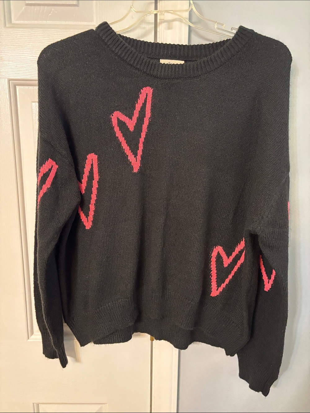 Elan Black Sweater with Bright Pink Heart Accents
